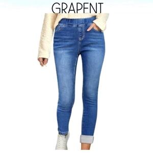 GRAPENT Fleece Lined skinny Jeans High Waist Pull On denim leggings size M NEW